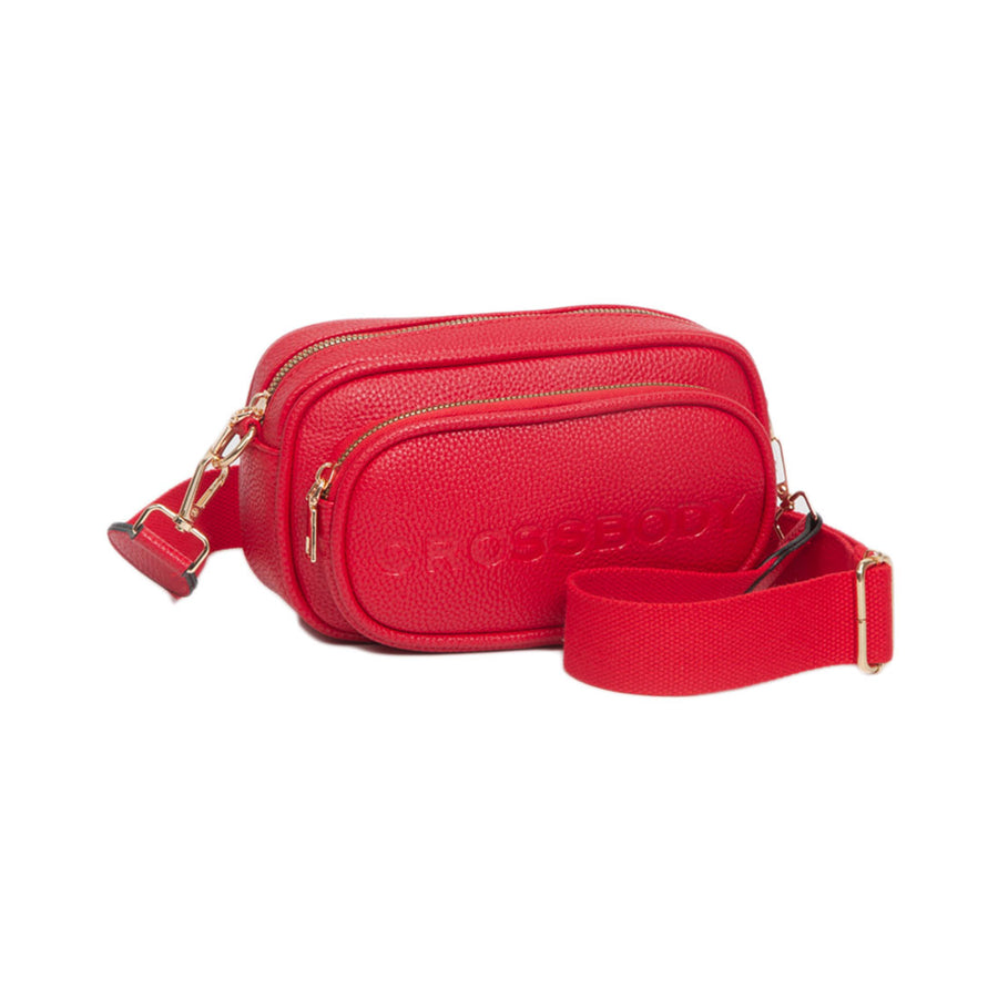 Tan Double Zipper Structured Crossbody Bag