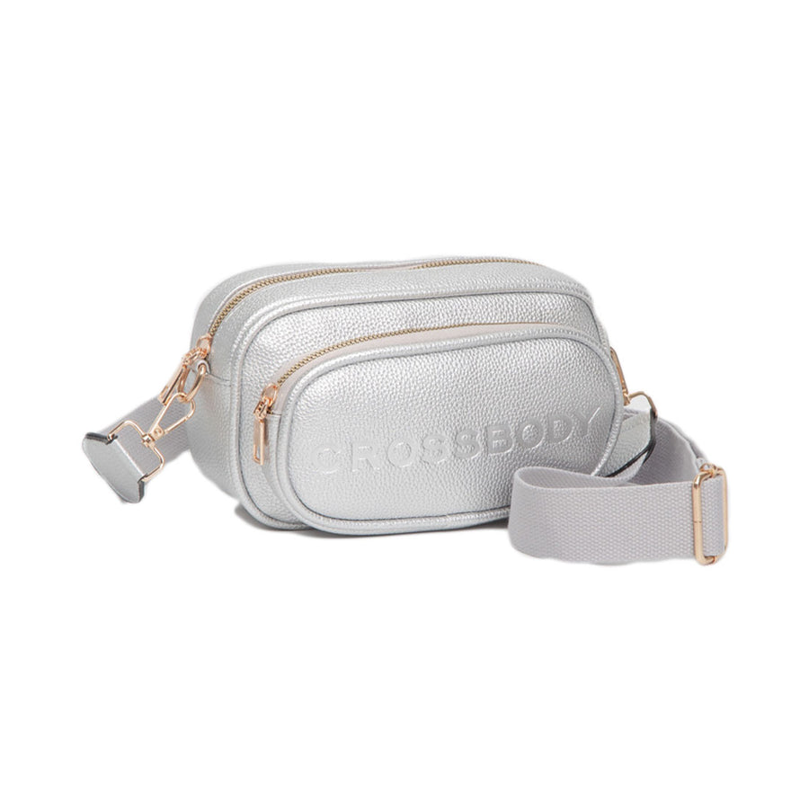 Tan Double Zipper Structured Crossbody Bag