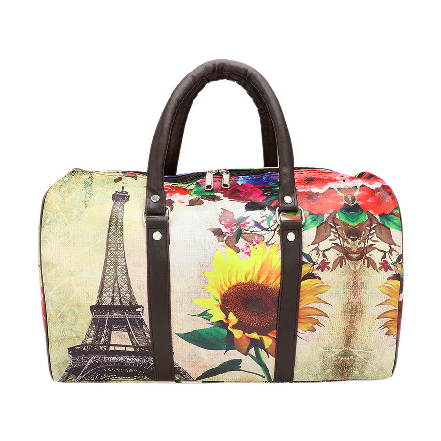 Vibrant Eiffel Tower Sunflower Top Handle Travel Duffle Bag