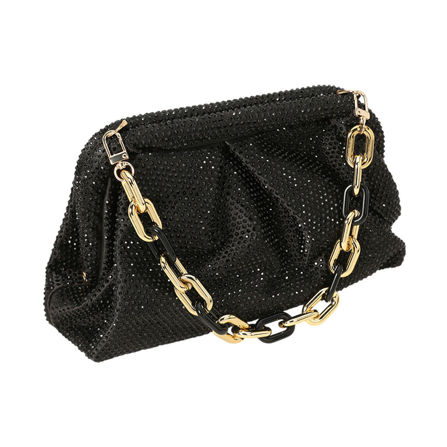 Shimmering Bling Champagne Stud Chunky Chain Strap Evening Clutch Bag