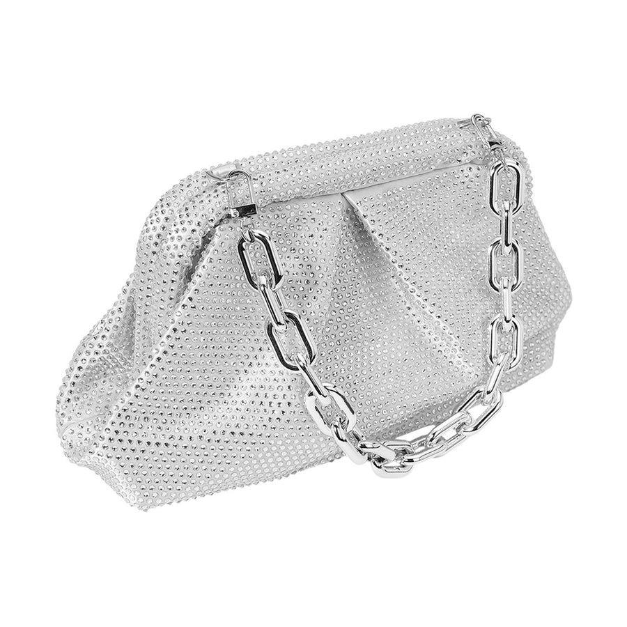 Shimmering Bling Champagne Stud Chunky Chain Strap Evening Clutch Bag