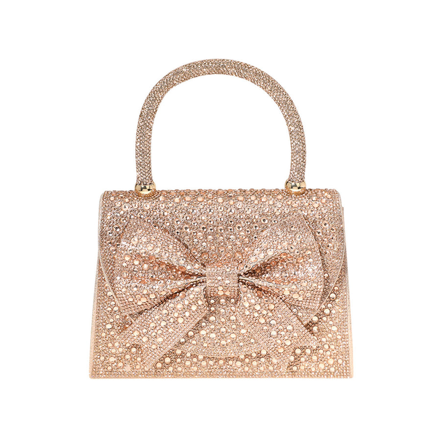 Bling Pink Stud Bow Top Handle Evening Clutch Bag