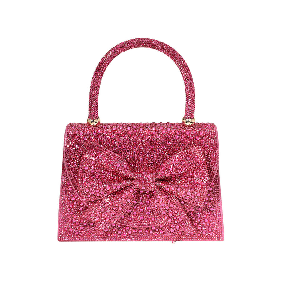 Bling Pink Stud Bow Top Handle Evening Clutch Bag