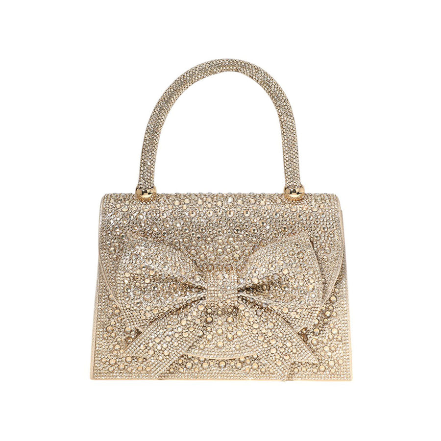Bling Pink Stud Bow Top Handle Evening Clutch Bag