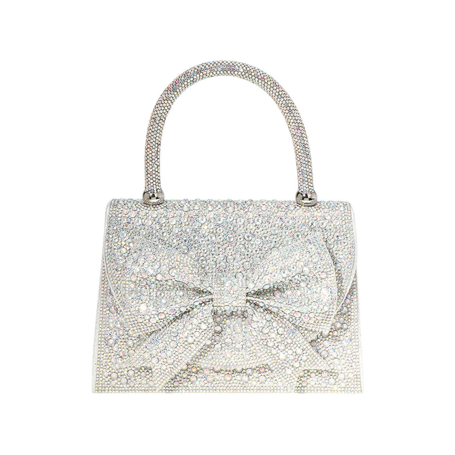 Bling Pink Stud Bow Top Handle Evening Clutch Bag