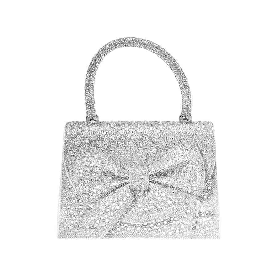 Bling Pink Stud Bow Top Handle Evening Clutch Bag