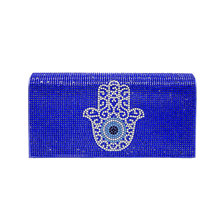 Bling Blue Evil Eye Hamsa Hand Clutch Crossbody Bag