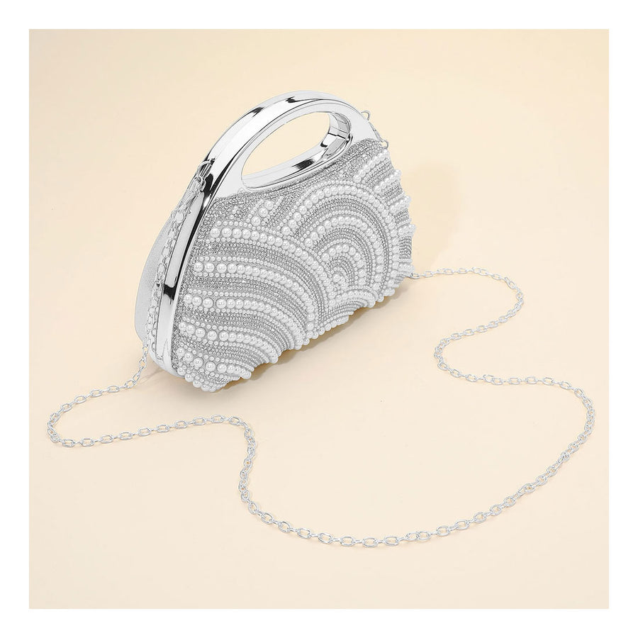 Gold Pearl Rhinestone Embellished Evening Clutch Crossbody Bag