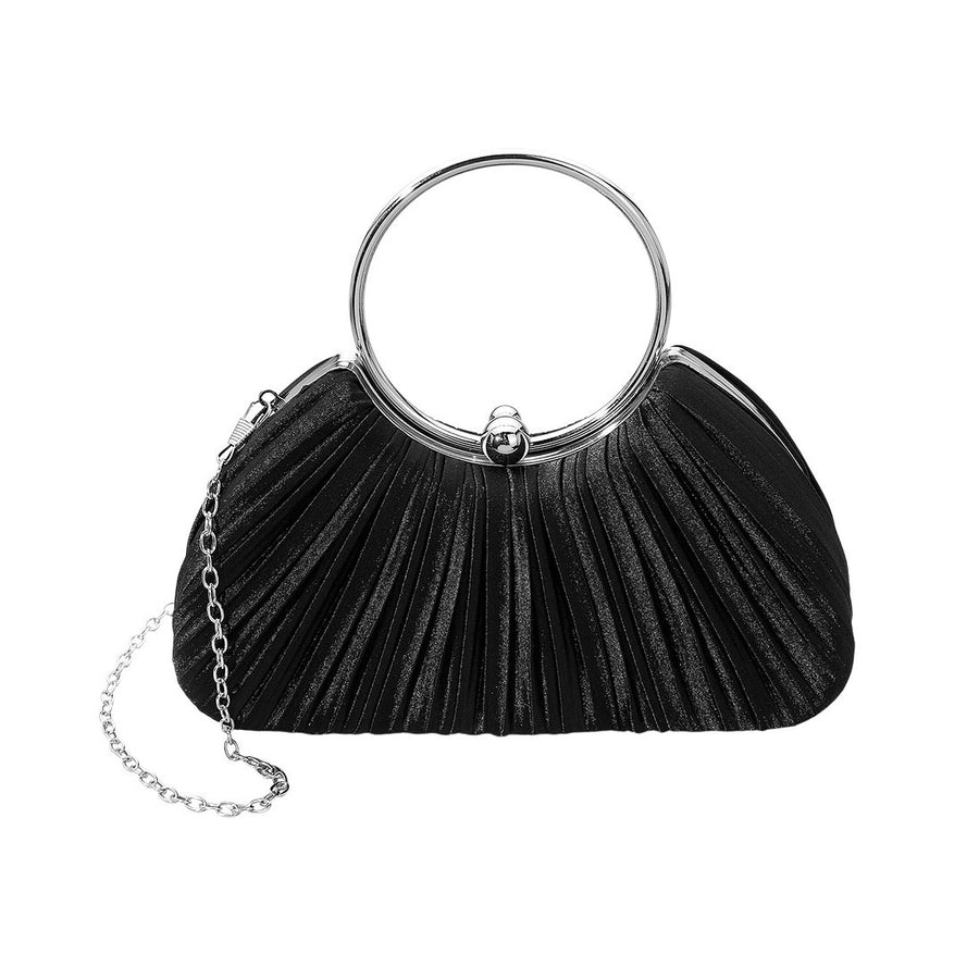 Shimmering Champagne Pleated Evening Clutch Bag