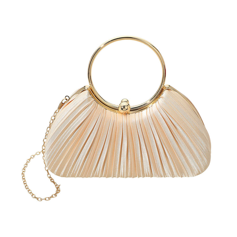 Shimmering Champagne Pleated Evening Clutch Bag