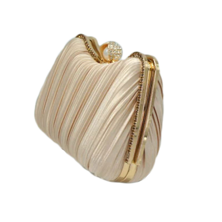 Gold Pleated Satin Evening Clutch Bag