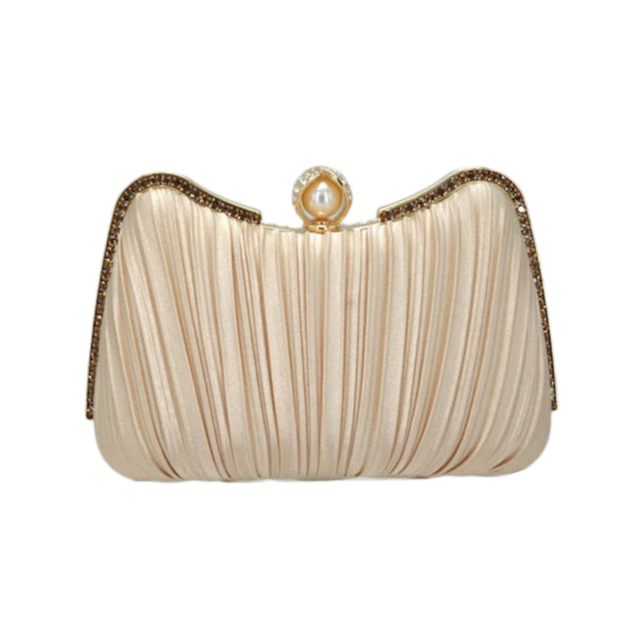 Gold Pleated Satin Evening Clutch Bag
