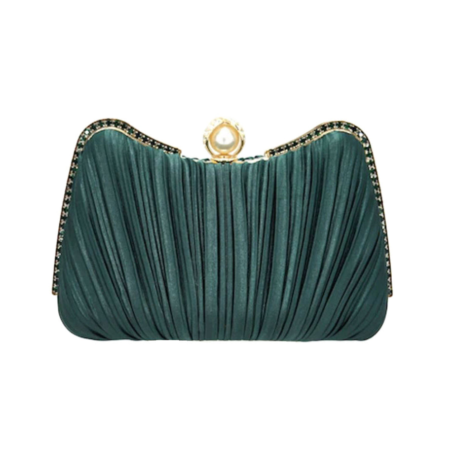 Gold Pleated Satin Evening Clutch Bag