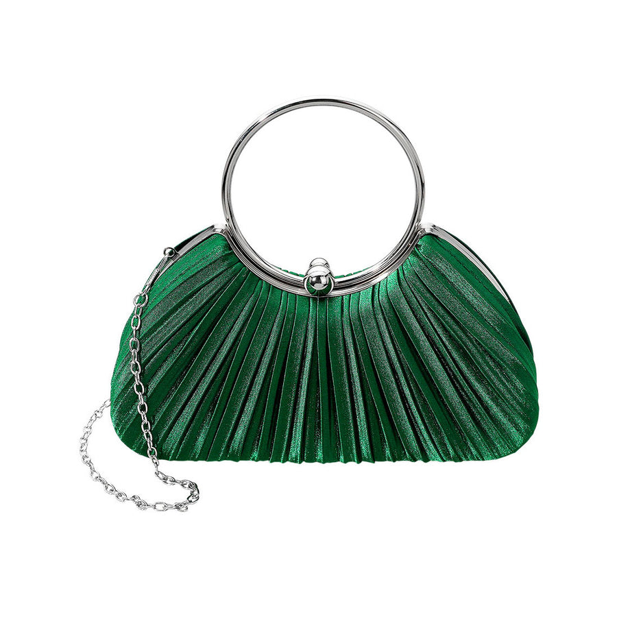 Shimmering Champagne Pleated Evening Clutch Bag