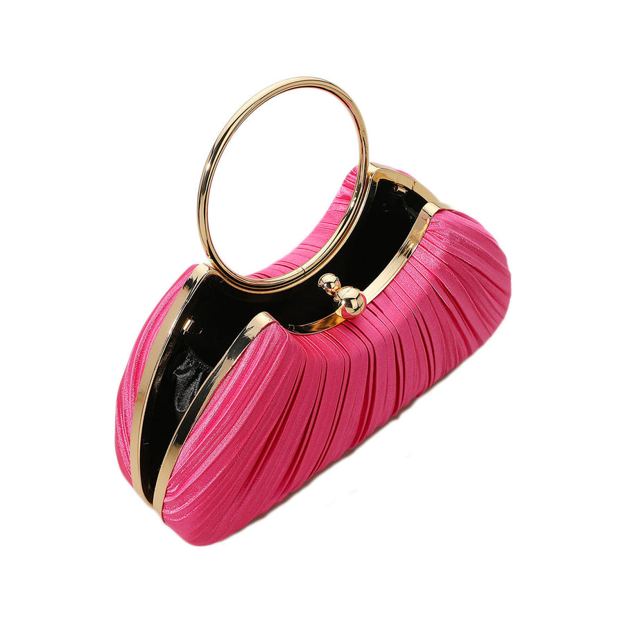 Shimmering Champagne Pleated Evening Clutch Bag