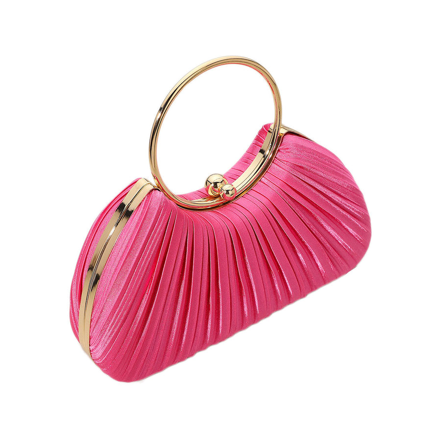 Shimmering Champagne Pleated Evening Clutch Bag