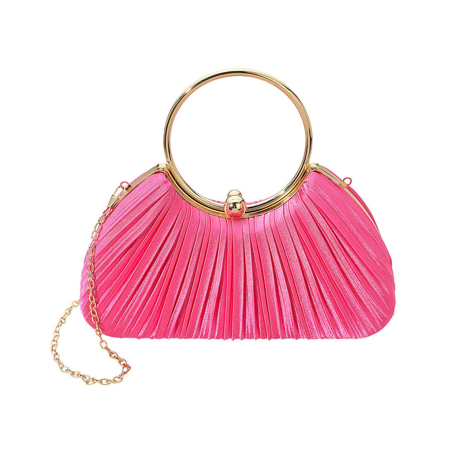 Shimmering Champagne Pleated Evening Clutch Bag