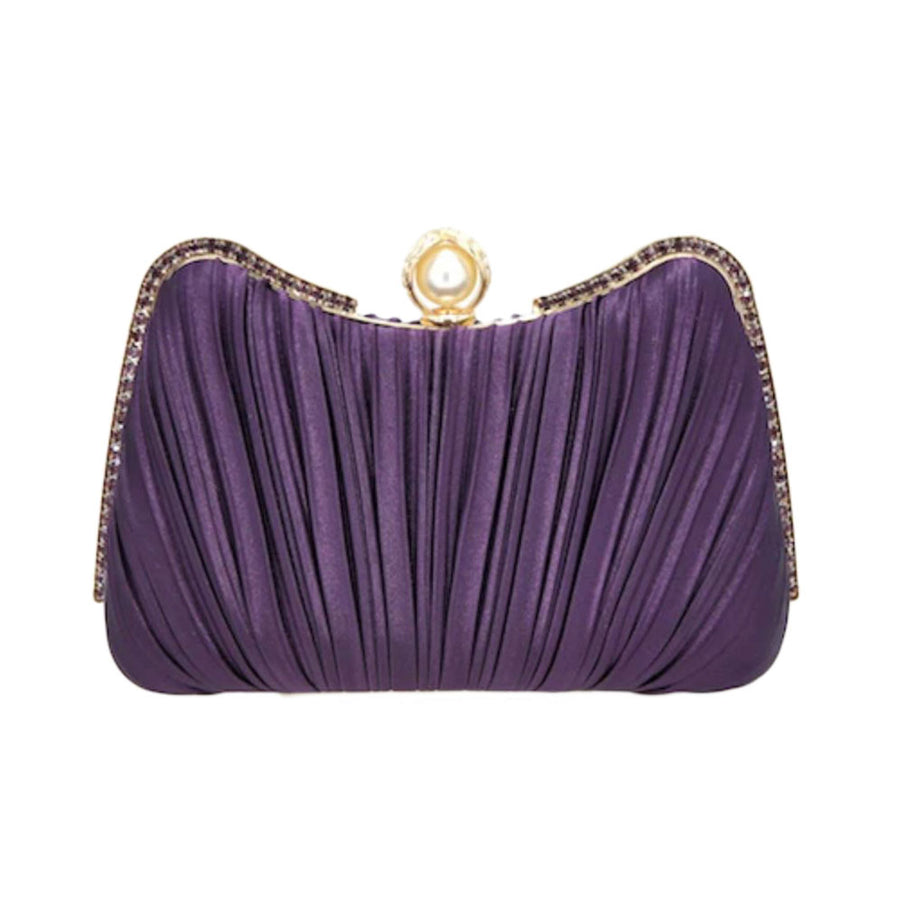 Gold Pleated Satin Evening Clutch Bag