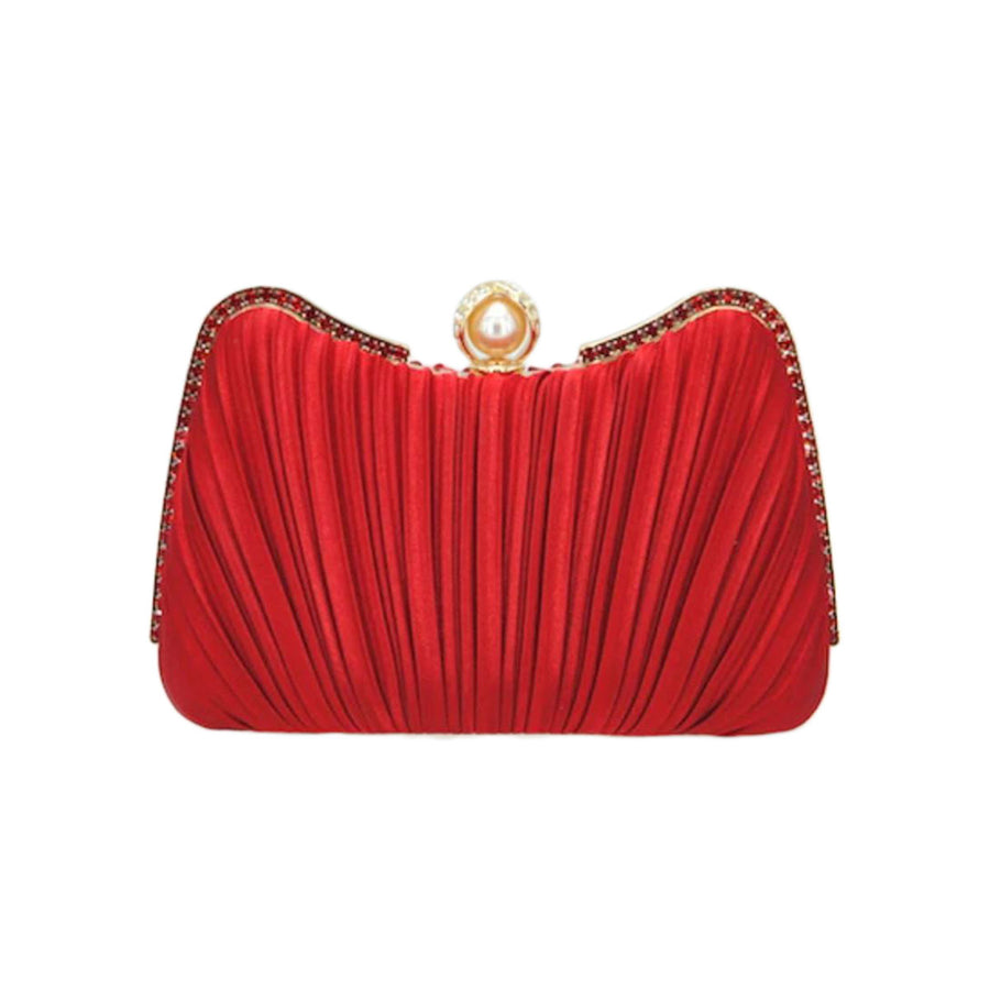 Gold Pleated Satin Evening Clutch Bag