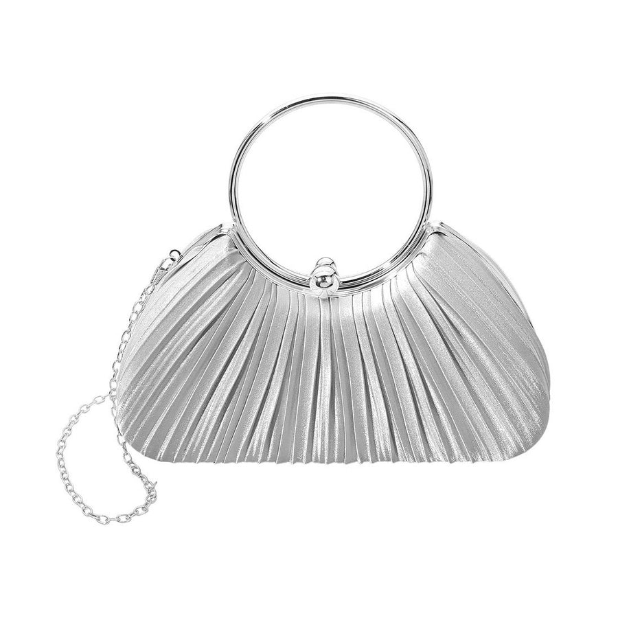 Shimmering Champagne Pleated Evening Clutch Bag