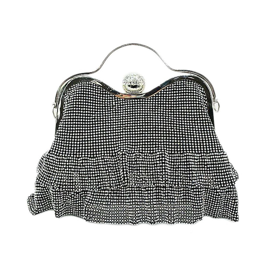 Shimmering Ruffle Silver Top Handle Evening Bag