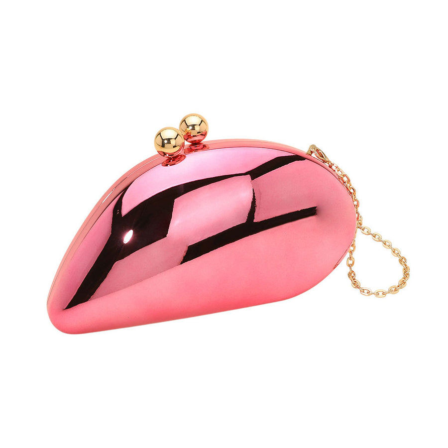 Pink Metallic Teardrop Clutch Evening Crossbody Bag