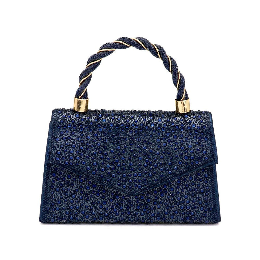 Bling Rose Gold Stone Top Handle Evening Clutch Bag