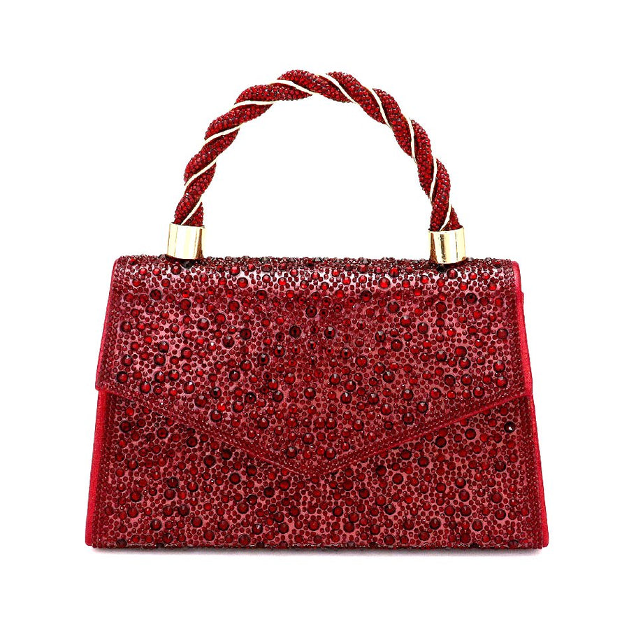 Bling Rose Gold Stone Top Handle Evening Clutch Bag