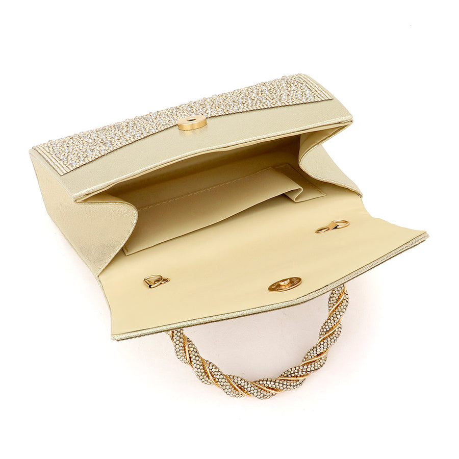 Bling Rose Gold Stone Top Handle Evening Clutch Bag