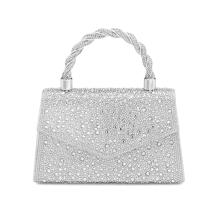 Bling Rose Gold Stone Top Handle Evening Clutch Bag