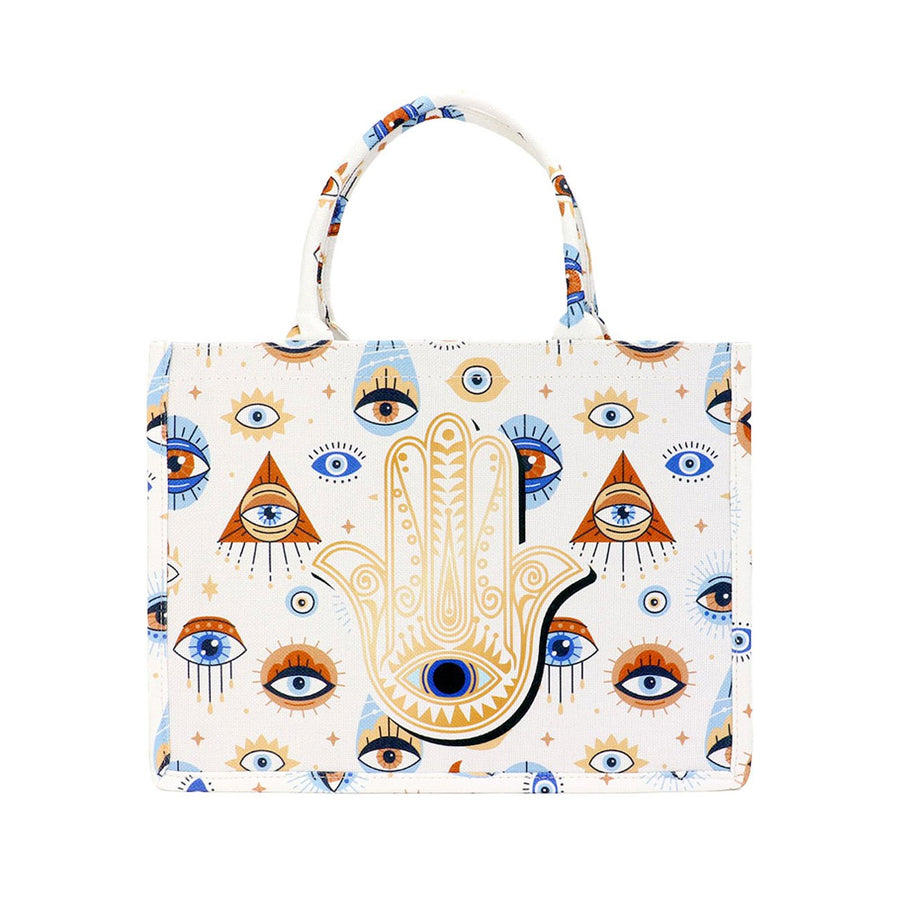 Blue Evil Eye Hamsa Hand Print Tote Bag