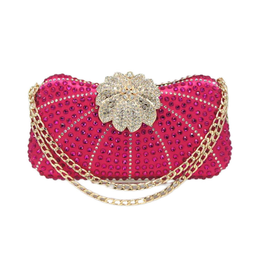 Elegant Pink Embellished Stone Evening Clutch Bag