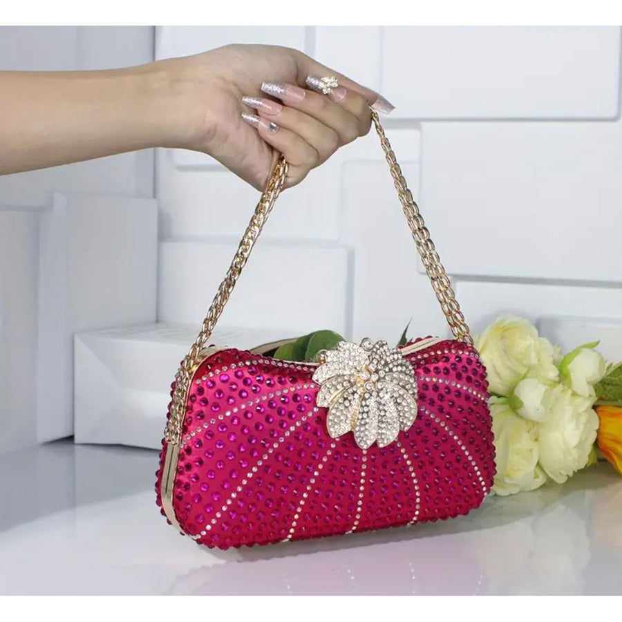 Elegant Pink Embellished Stone Evening Clutch Bag