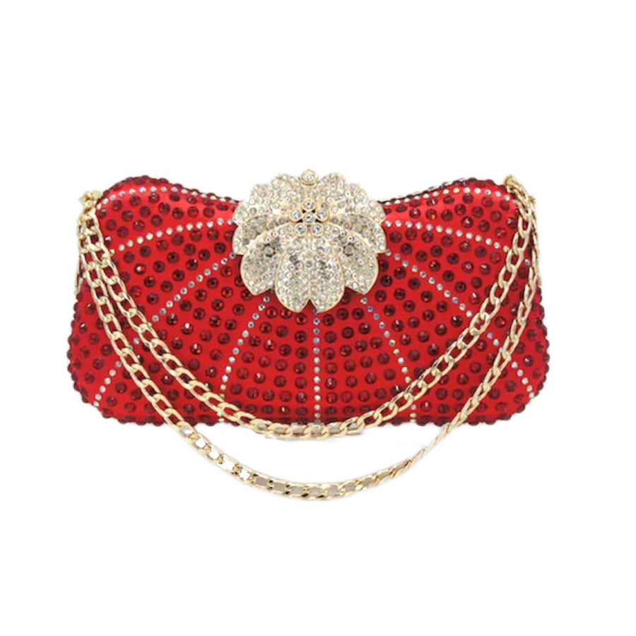 Elegant Pink Embellished Stone Evening Clutch Bag