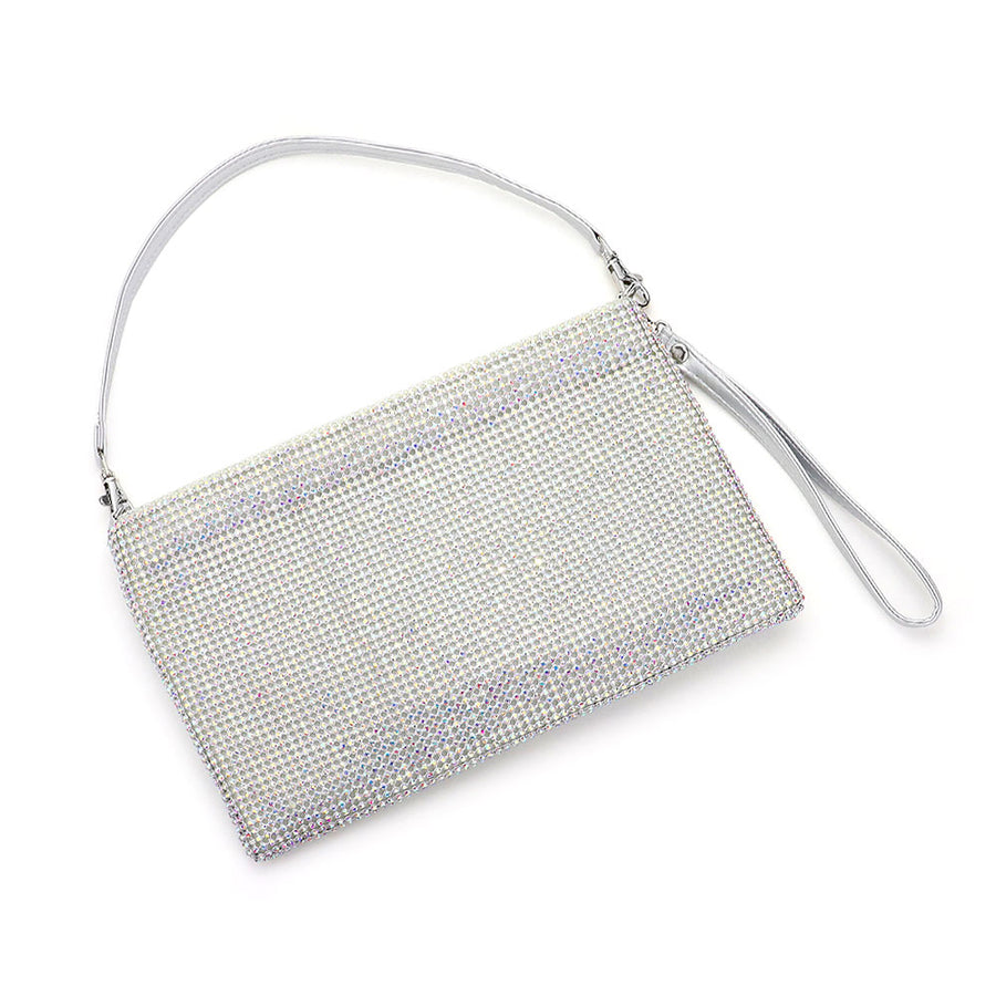 Bling Silver Flat Clutch Crossbody Bag