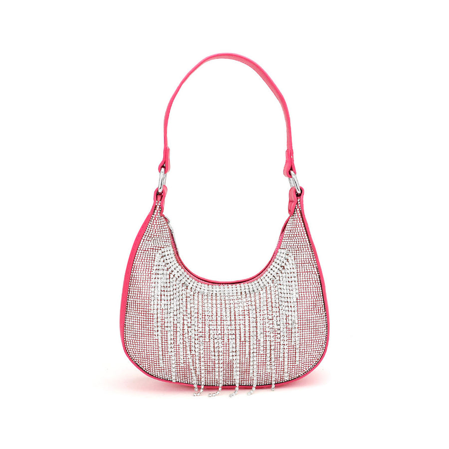 Pink Rhinestone Fringe Evening Shoulder Bag