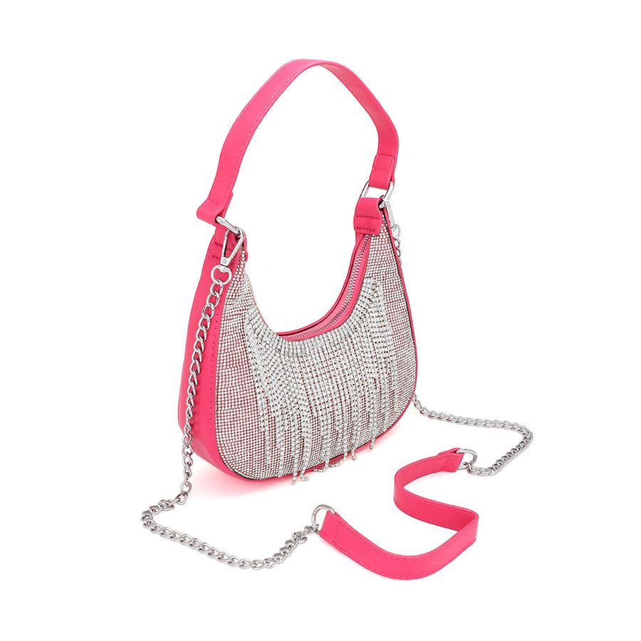Pink Rhinestone Fringe Evening Shoulder Bag