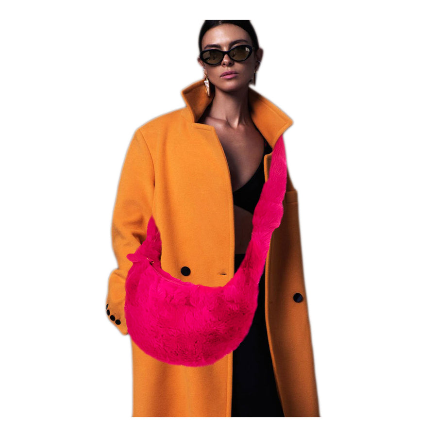 Stylish Fuchsia Faux Fur Cross Body Bag