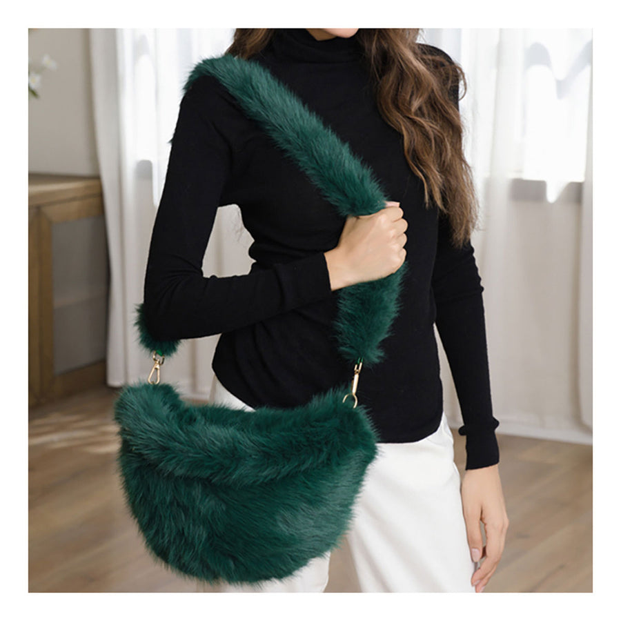 Beige Fluffy Faux Fur Shoulder Crossbody Bag