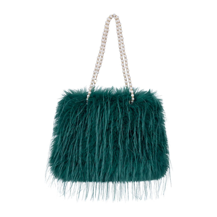 Pink Furry Pearl Handle Shoulder Bag