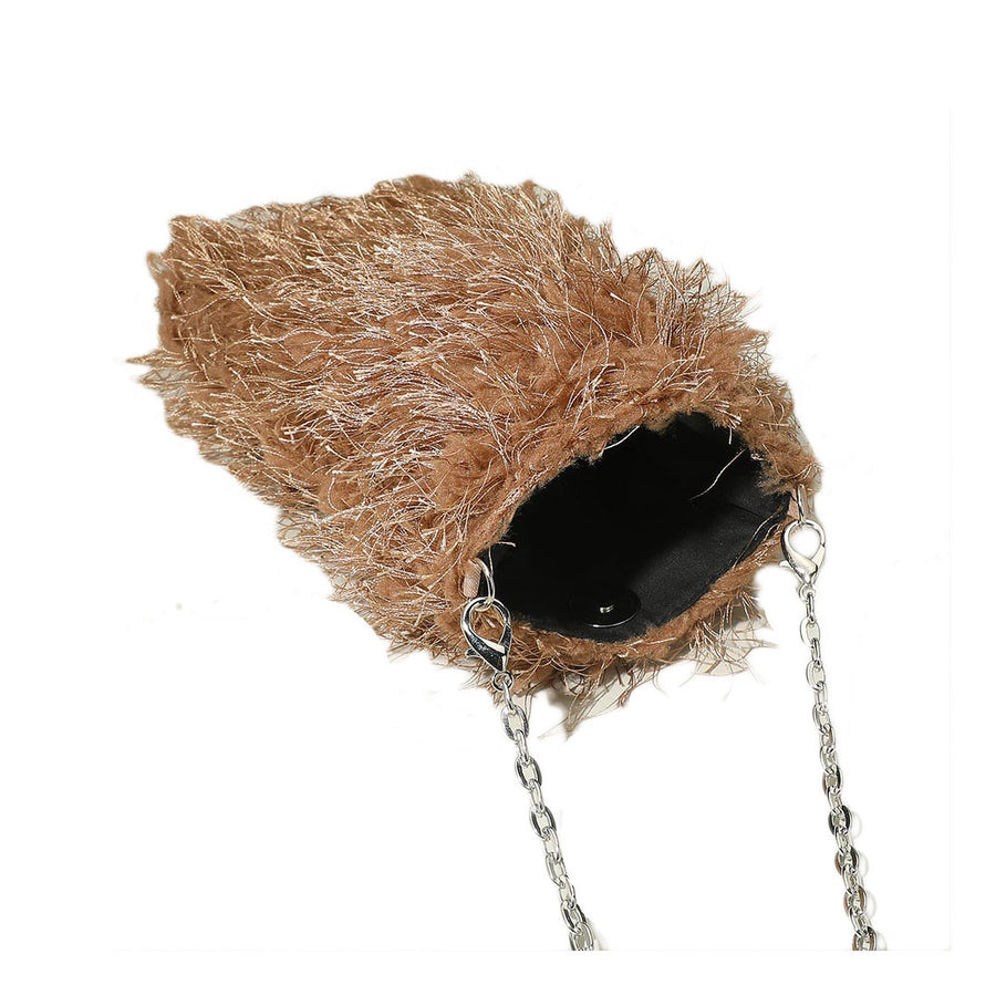 Khaki Fluffy Faux Fur Crossbody Phone Bag