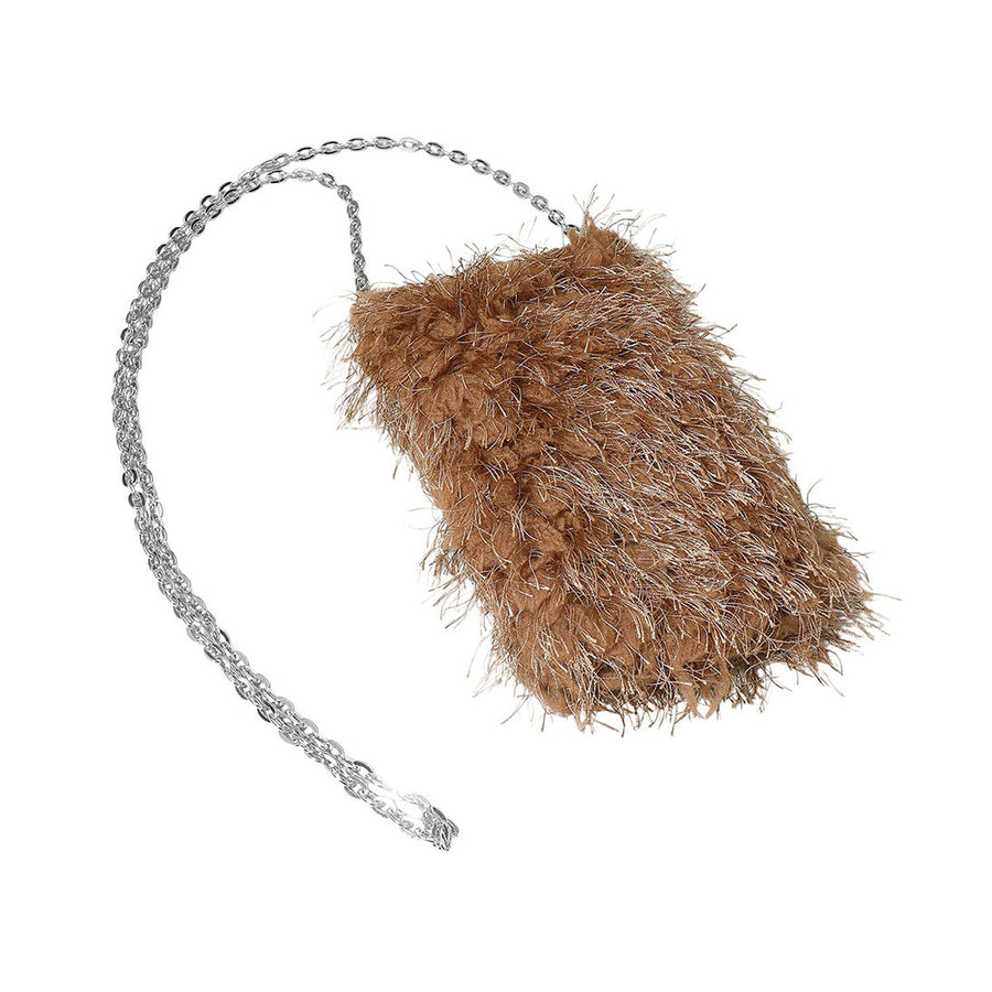 Khaki Fluffy Faux Fur Crossbody Phone Bag