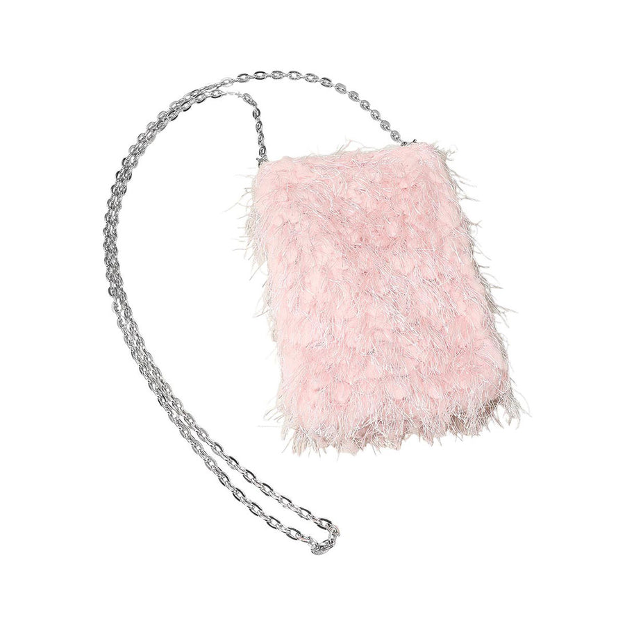Khaki Fluffy Faux Fur Crossbody Phone Bag