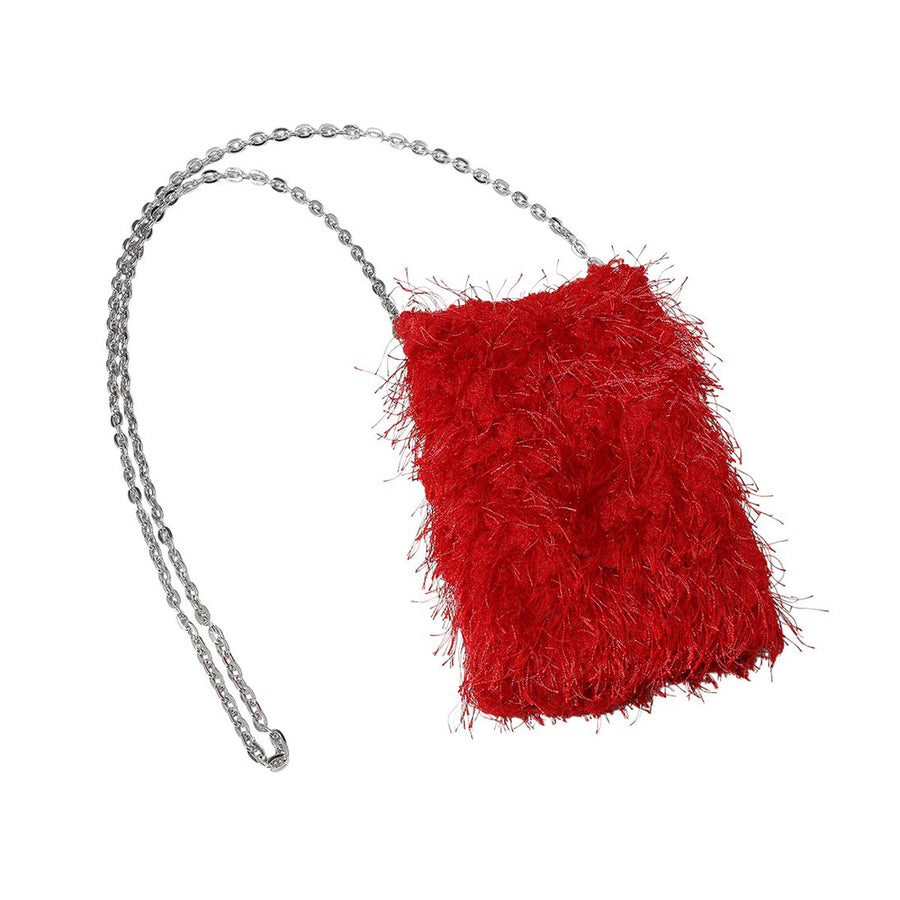 Khaki Fluffy Faux Fur Crossbody Phone Bag