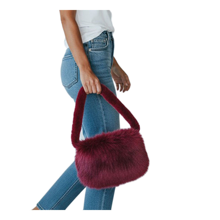 Multi Color Furry Faux Fur Top Handle Plush Shoulder Bag