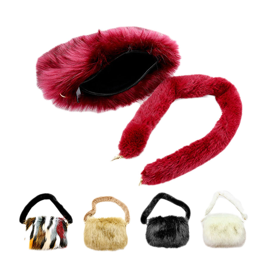Multi Color Furry Faux Fur Top Handle Plush Shoulder Bag