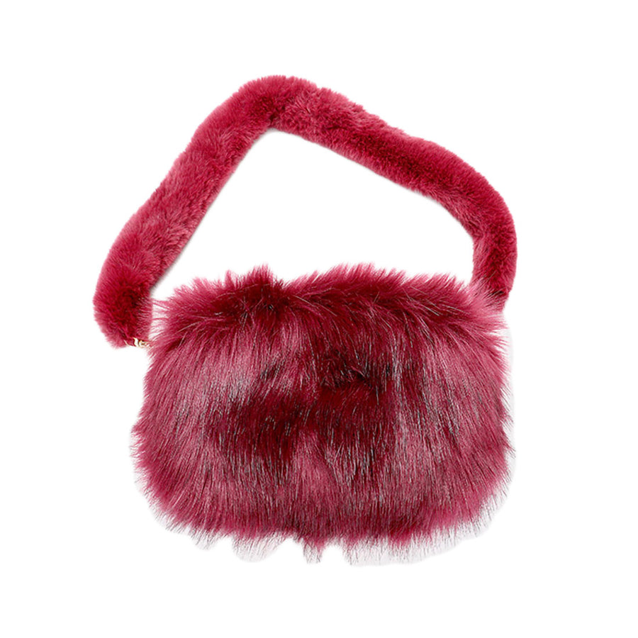 Multi Color Furry Faux Fur Top Handle Plush Shoulder Bag