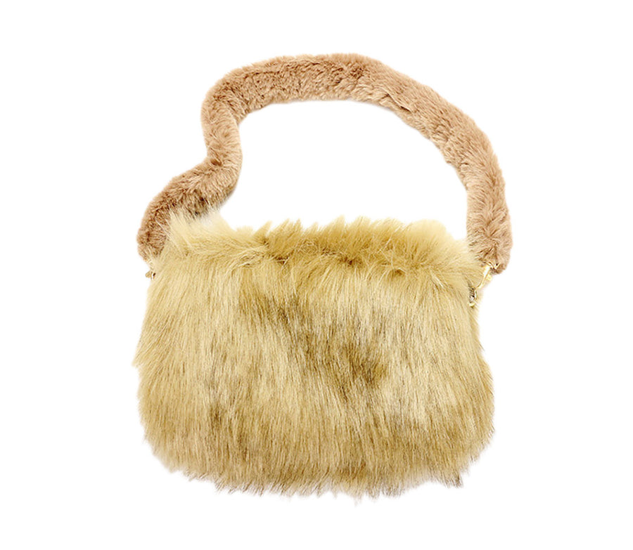 Multi Color Furry Faux Fur Top Handle Plush Shoulder Bag