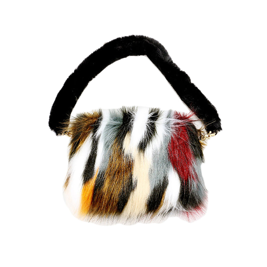 Multi Color Furry Faux Fur Top Handle Plush Shoulder Bag