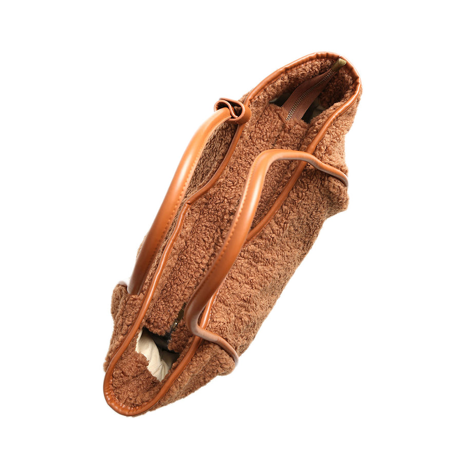 Oversized Camel Sherpa Plain Shoulder Bag